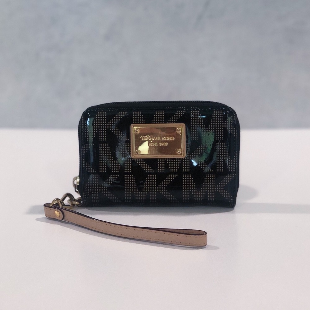 Michael Kors Patent Logo Phone Wristlet